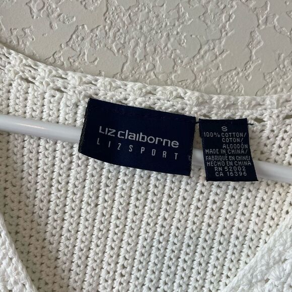 Liz Claiborne White 100% Cotton Knitted Top Coastal Cowgirl Size Small - Picture 3 of 3